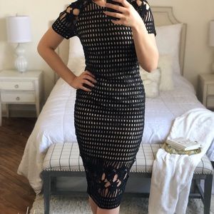 Black and cream cage midi dress